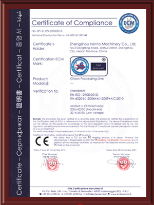 CE certificate-Onion processing line